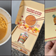 A cup of Pumpkin Spice Noodles pre-microwave; a gift box in which the noodles arrived; a card reading "yes, really!"